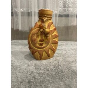 Vintage Sun Face Ceramic Bud Vase Yellow Terracotta Celestial Pottery Boho GM2